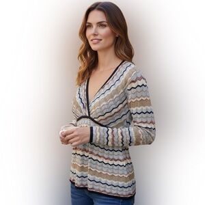 Emma James Beige and Black Chevron Blouse